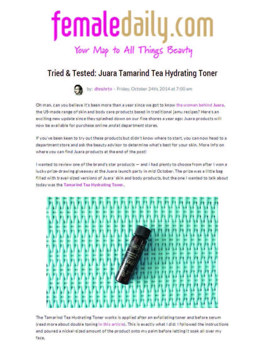 Female Daily Online: Tried & Tested: Juara Tamarind Tea Hydrating Toner