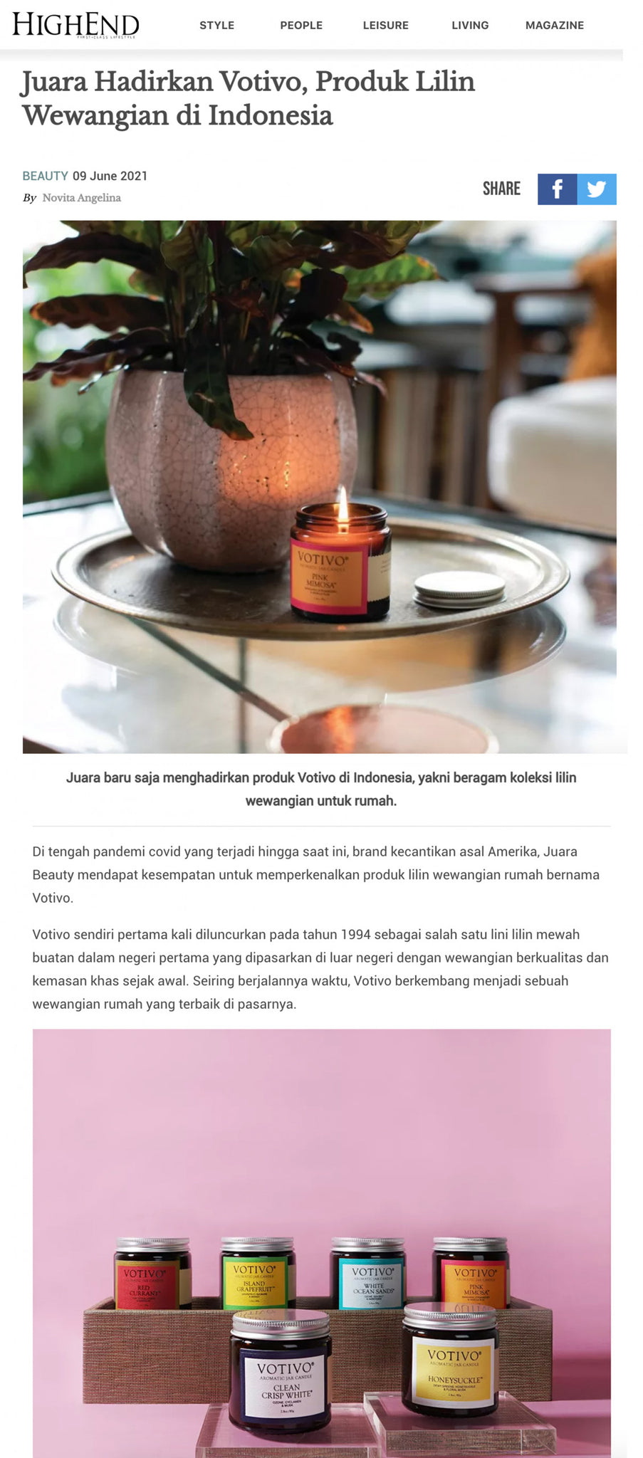 Juara Hadirkan Votivo, Produk Lilin Wewangian di Indonesia