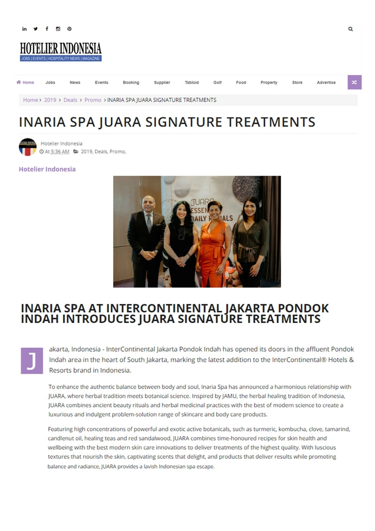 Hotelier Indonesia : Inaria Spa JUARA Signature Treatments