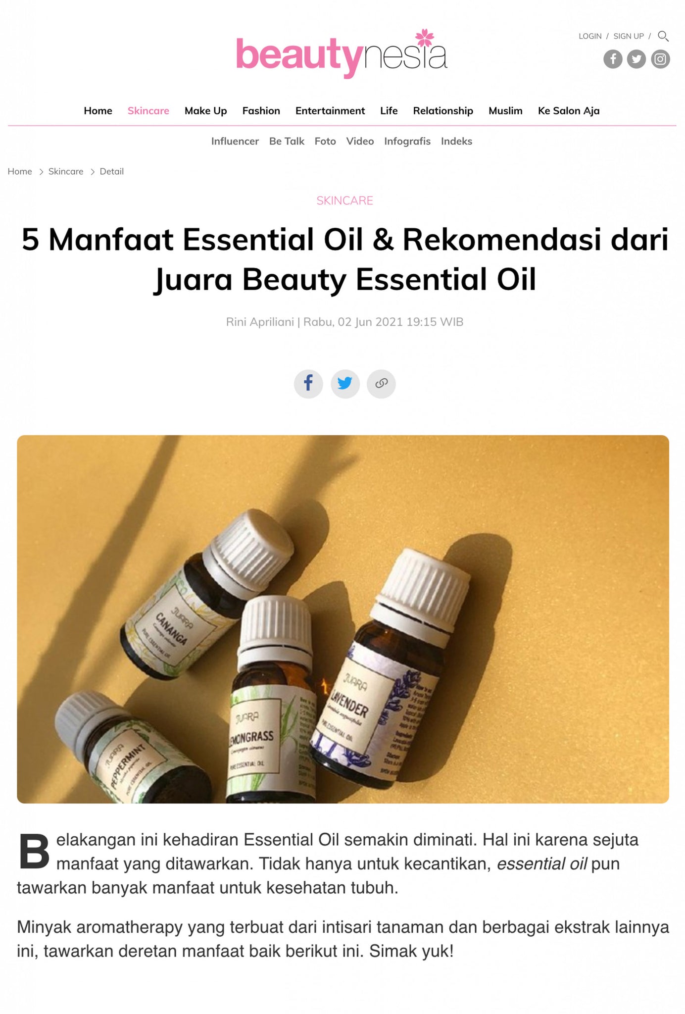 5 Manfaat Essential Oil & Rekomendasi dari Juara Beauty Essential Oil
